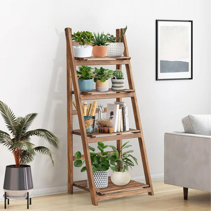 Rustic Wood 4 Tier Plant Stand Bookshelf 38CM Corner Shelf.