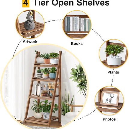 Rustic Wood 4 Tier Plant Stand Bookshelf 38CM Corner Shelf.