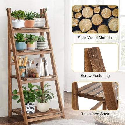 Rustic Wood 4 Tier Plant Stand Bookshelf 38CM Corner Shelf.