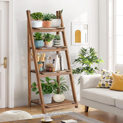 Rustic Wood 4 Tier Plant Stand Bookshelf 38CM Corner Shelf.