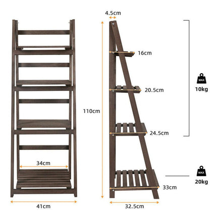Rustic Wood 4 Tier Plant Stand Bookshelf 38CM Corner Shelf.