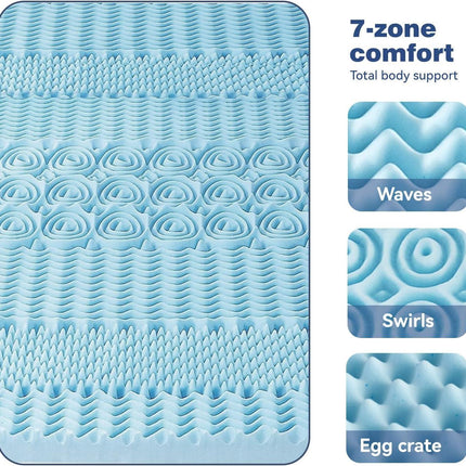 Single Memory Foam Mattress Topper 7-Zone Bamboo Cover Breathable.