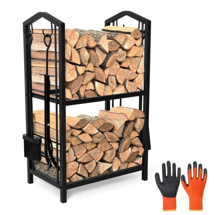 Steel Firewood Rack with Tools, Large Log Holder, 30cm Depth.