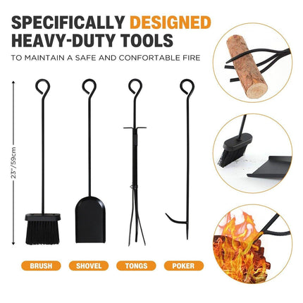 Steel Firewood Rack with Tools, Large Log Holder, 30cm Depth.