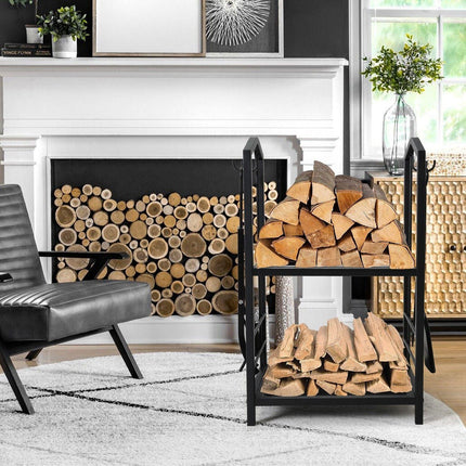 Steel Firewood Rack with Tools, Large Log Holder, 30cm Depth.