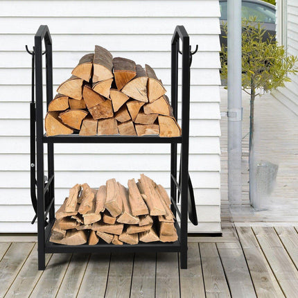 Steel Firewood Rack with Tools, Large Log Holder, 30cm Depth.