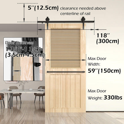 Sliding Barn Door Hardware Kit Heavy Duty Rust Resistant Single Door 3M.