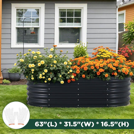 Oval Raised Garden Bed 160x80x42cm Galvanised Steel Planter.