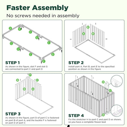 Galvanised Steel Raised Garden Rectangle Bed 160x80x42cm No-Screw Oval.