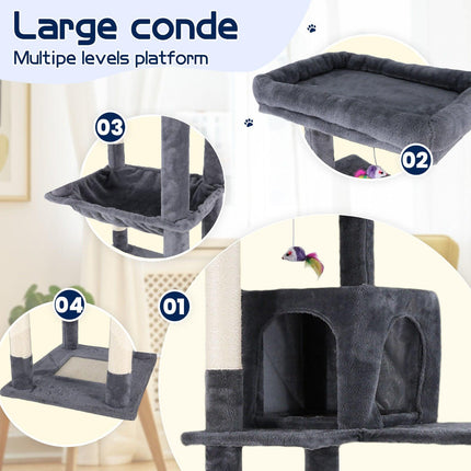 Cat Tower Tree Condo Scratching Post Dark Grey 142cm.