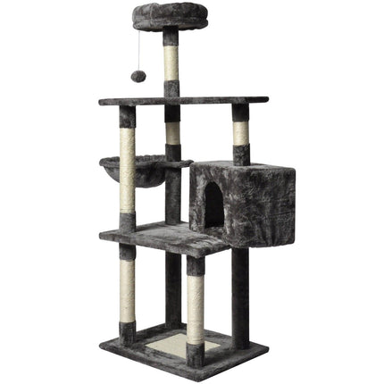 Large Grey Cat Tree Tower Condo with Scratching Post Bed.