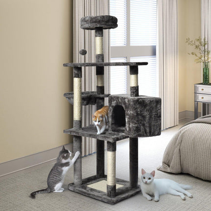 Large Grey Cat Tree Tower Condo with Scratching Post Bed.