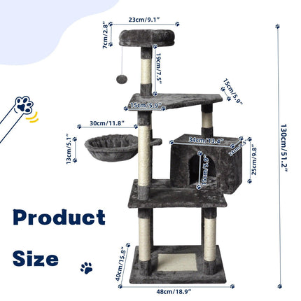 Large Grey Cat Tree Tower Condo with Scratching Post Bed.