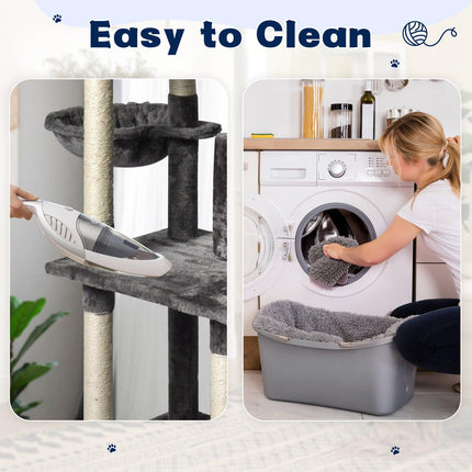Large Grey Cat Tree Tower Condo with Scratching Post Bed.