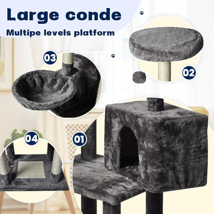 Large Grey Cat Tree Tower Condo with Scratching Post Bed.