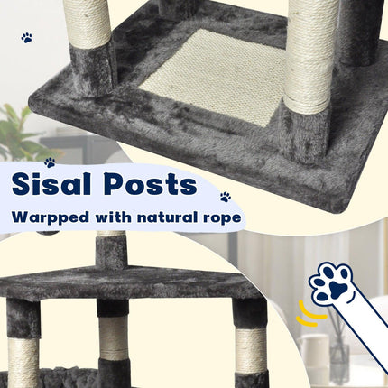 Large Grey Cat Tree Tower Condo with Scratching Post Bed.