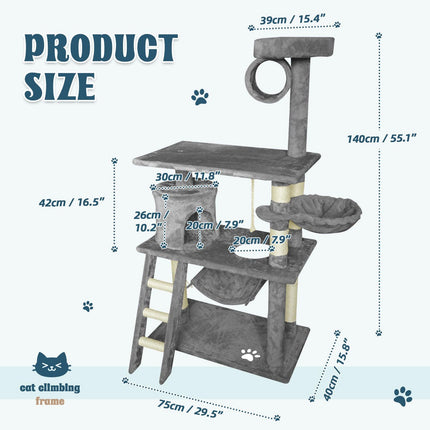 Grey Cat Tree Tower Condo Scratching Post Bed Stand 1.4M.