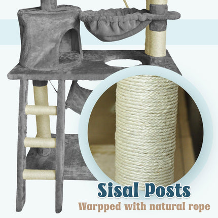 Grey Cat Tree Tower Condo Scratching Post Bed Stand 1.4M.