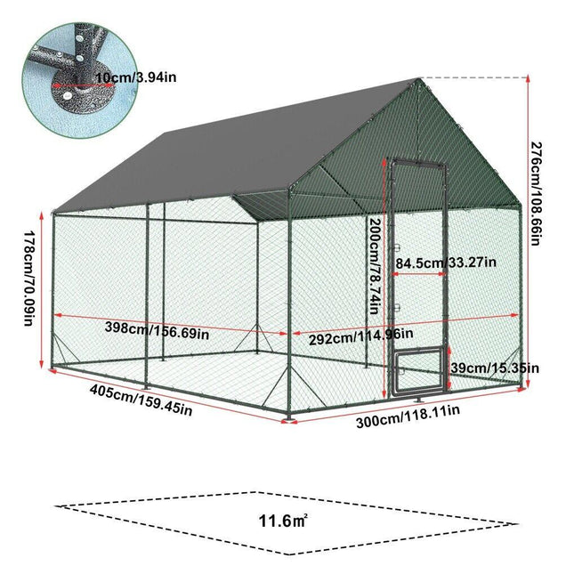XL Chicken Coop 276x405x300cm Large Hen House Cage.