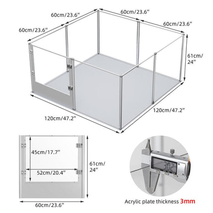 Large Acrylic Dog Playpen 120x120x61CM 8 Panels Cage.