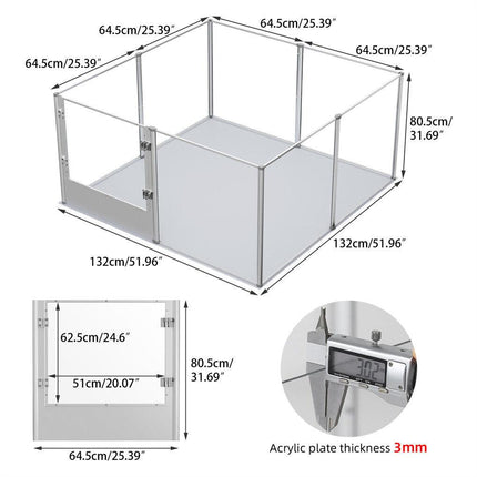 Large Acrylic Dog Playpen 132x132x80.5cm, 8 Panels Cage.