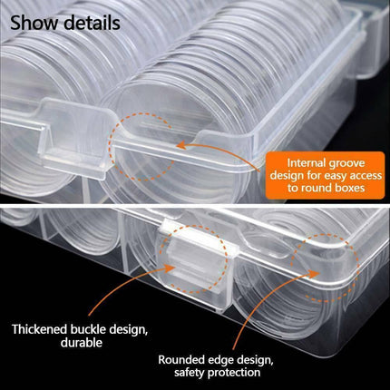 100PCS Clear Plastic Coin Holder Storage Box 20-30mm.