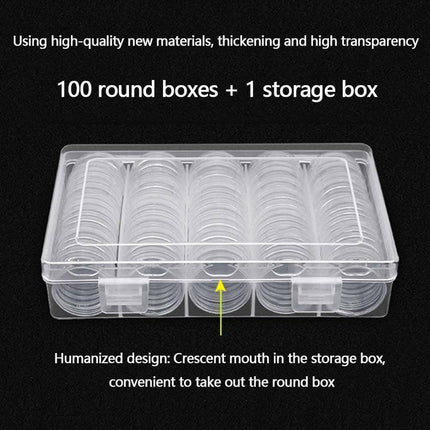100PCS Clear Plastic Coin Holder Storage Box 20-30mm.