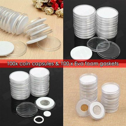 100PCS Clear Plastic Coin Holder Storage Box 20-30mm.