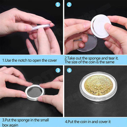 100PCS Clear Plastic Coin Holder Storage Box 20-30mm.