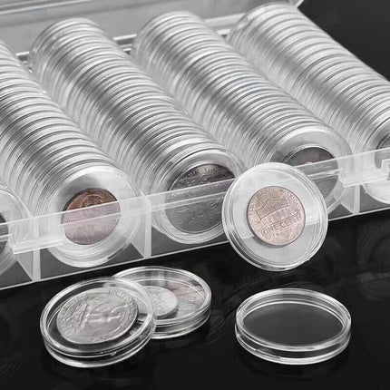 100pcs 46mm Clear Plastic Coin Holder Capsules Storage Box.