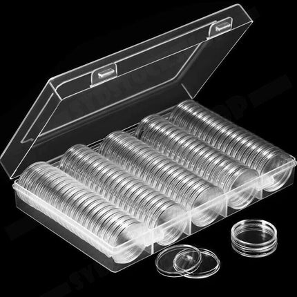 100pcs 46mm Clear Plastic Coin Holder Capsules Storage Box.