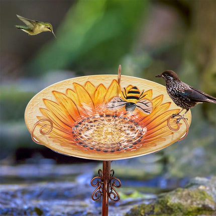 Solar Bird Bath Feeder Fountain Deck Post Mount.
