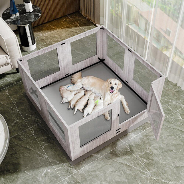 Indoor Dog Pen Tempered Glass Kennel w/ Pad.