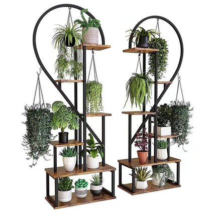 6 Tier Corner Plant Stand Metal & MDF Ladder Shelf Rack.