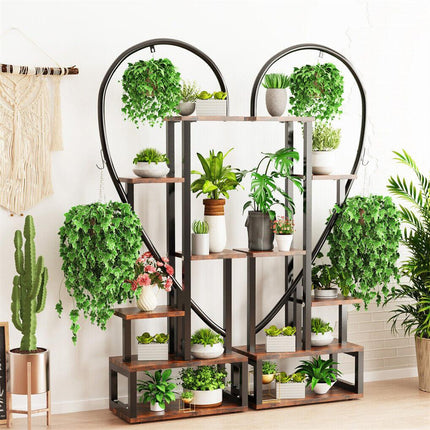 6 Tier Corner Plant Stand Metal & MDF Ladder Shelf Rack.