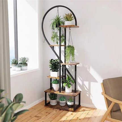6 Tier Corner Plant Stand Metal & MDF Ladder Shelf Rack.