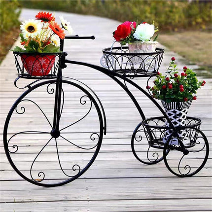 Iron Tricycle Plant Stand Pot Holder Black Solid Pattern.
