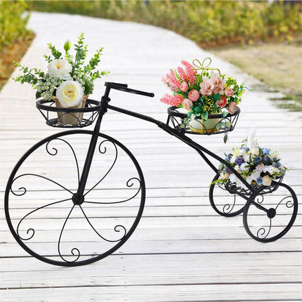 Iron Tricycle Plant Stand Pot Holder Black Solid Pattern.