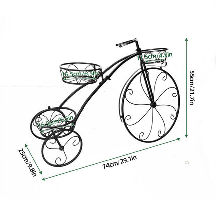 Iron Tricycle Plant Stand Pot Holder Black Solid Pattern.