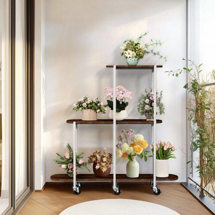 Plant Stand with Wheels Indoor Outdoor Flower Rack Display.