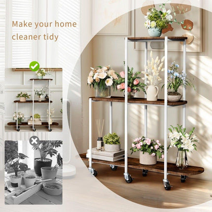 Plant Stand with Wheels Indoor Outdoor Flower Rack Display.