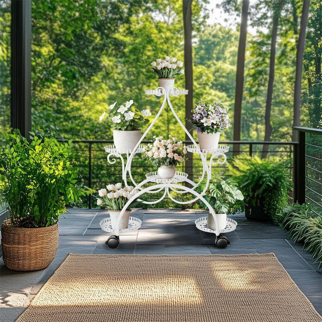 Movable Metal Plant Stand Garden Cart Indoor/Outdoor Decor.