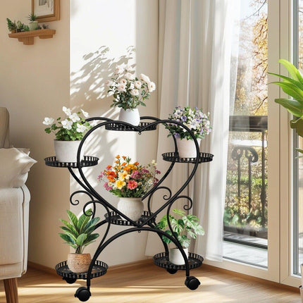 Rolling Metal Plant Stand Indoor Outdoor Garden Display Shelf.