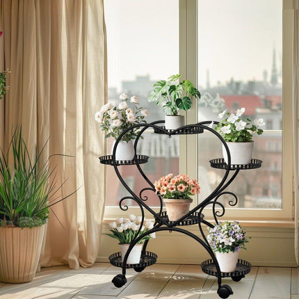 Rolling Metal Plant Stand Indoor Outdoor Garden Display Shelf.