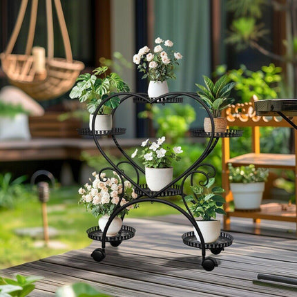Rolling Metal Plant Stand Indoor Outdoor Garden Display Shelf.