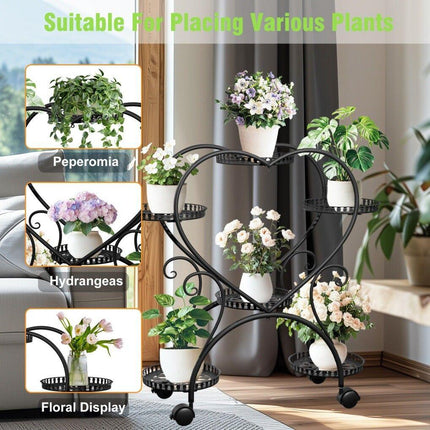 Rolling Metal Plant Stand Indoor Outdoor Garden Display Shelf.