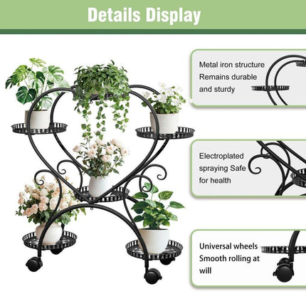 Rolling Metal Plant Stand Indoor Outdoor Garden Display Shelf.