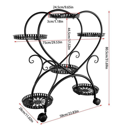Rolling Metal Plant Stand Indoor Outdoor Garden Display Shelf.