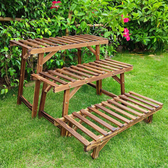 Pine Wood 3pcs Plant Stand Ladder Garden Flower Display.