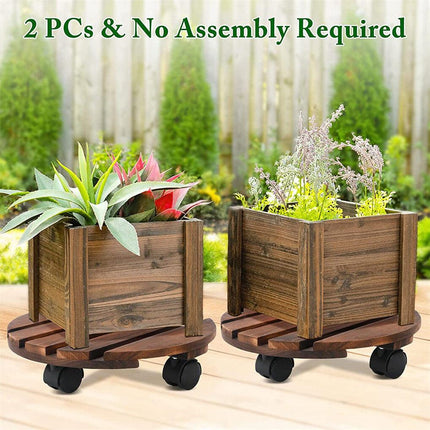 Wooden Plant Caddy Stand 2-Pack 360� Rotating Casters.